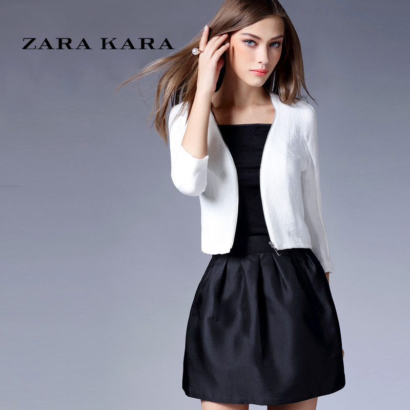 ZARA KARA 2017春季新品秋冬新款纯色短外套女修身开衫上衣显瘦女装 XL 白色