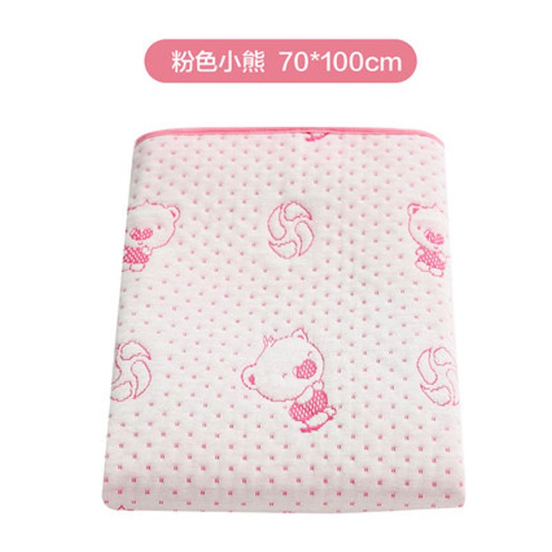婴儿隔尿垫大透气防水可洗棉宝宝新生儿童用品月经期姨妈小床垫2017新品简约可爱印花小清新多款多色可选 粉色小熊70*100cm