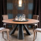 美式实木餐桌椅组合现代简约圆形餐桌铁艺圆桌饭桌6人餐桌组合 直径160cm
