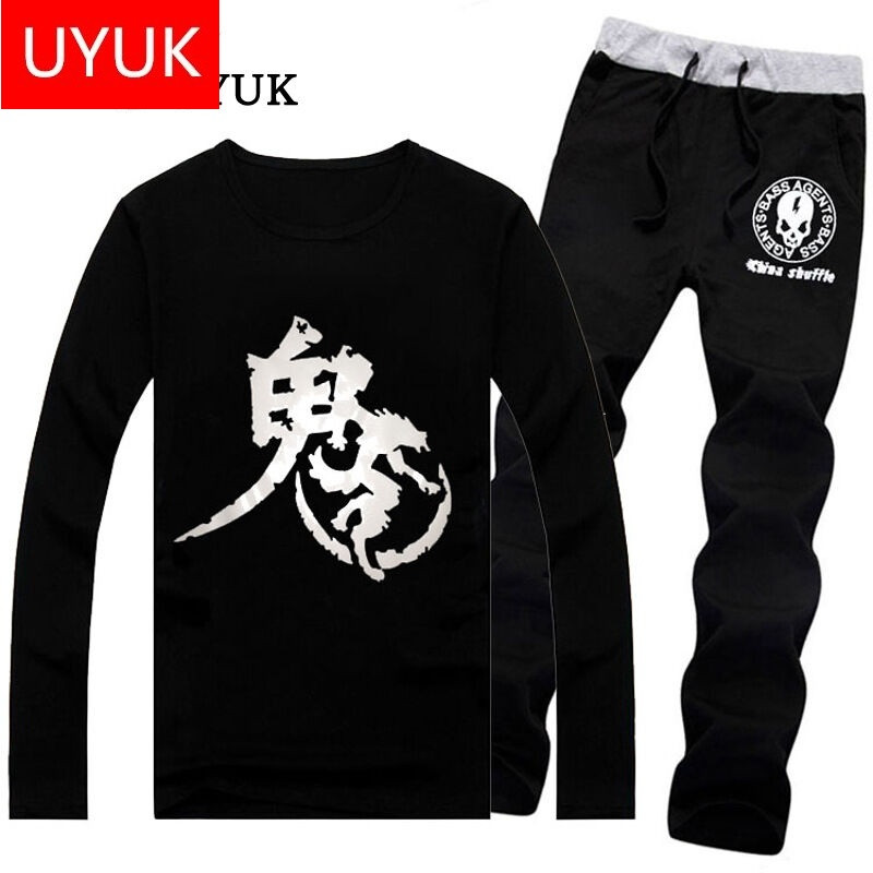 UYUK新款时尚夜光鬼步舞衣服裤子套装男女学生荧光发光鬼舞步全套街舞蓝光卫衣跳舞队服团队 2XL 鬼狼套装