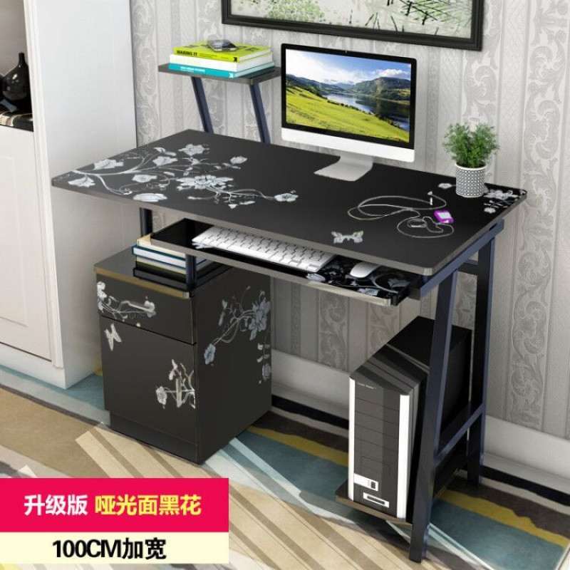 淮木（HUAIMU）电脑桌台式家用电脑桌简约现代办公桌写字台简易电脑桌 100cm无层板黑花