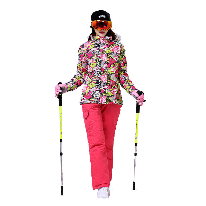 嘟嘟美倍尔 运动户外2016冬季保暖 透气滑雪服男女套装冲锋衣 M 卡通粉+荧光红