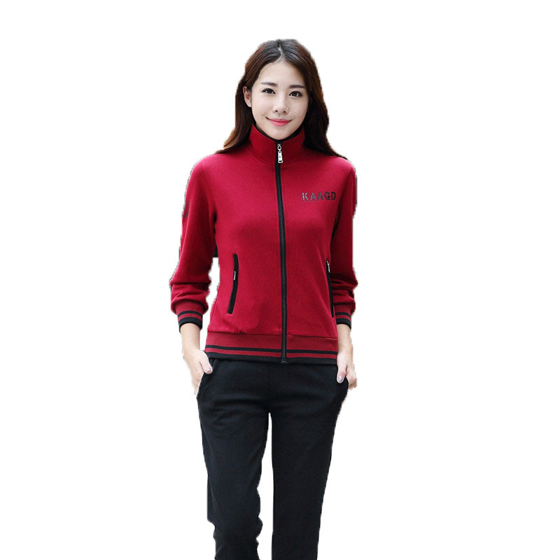 嘟嘟美倍尔 运动户外棉情侣运动休闲服套装棒球服开衫长袖大码男女 XXL 女红色
