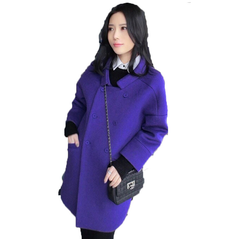 嘟嘟美倍尔 运动户外女装翻领毛呢外套秋冬季韩版茧型毛呢大衣中长款大码呢子 M 紫色