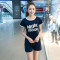 茵珠麗YinZhuli 2017夏季新款纯棉女生运动休闲短袖睡衣套装女 夏天全棉可外穿时尚女士家居服套装8082 2XL 6号款