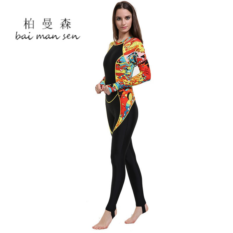 嘟嘟美倍尔 户外运动长袖防晒女薄款防水母衣成人全身连体泳衣浮潜服 XL 707印象花