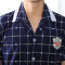 甜妹子睡衣男春夏短袖长裤格子开衫翻领休闲家居服套装 XXL-180 8733款