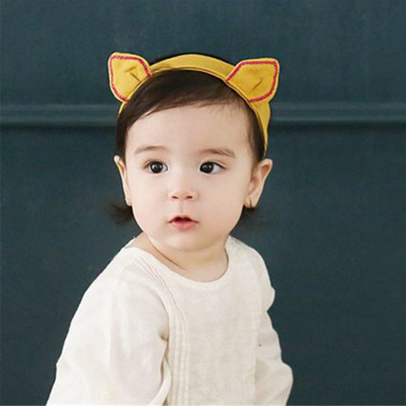 2017新款春季韩版婴儿蕾丝蝴蝶结发带女童发饰儿童头饰新生儿红花宝宝生日头花韩版婴儿蕾丝蝴蝶结发带女童发饰儿童头饰新生儿 猫耳朵发带黄色