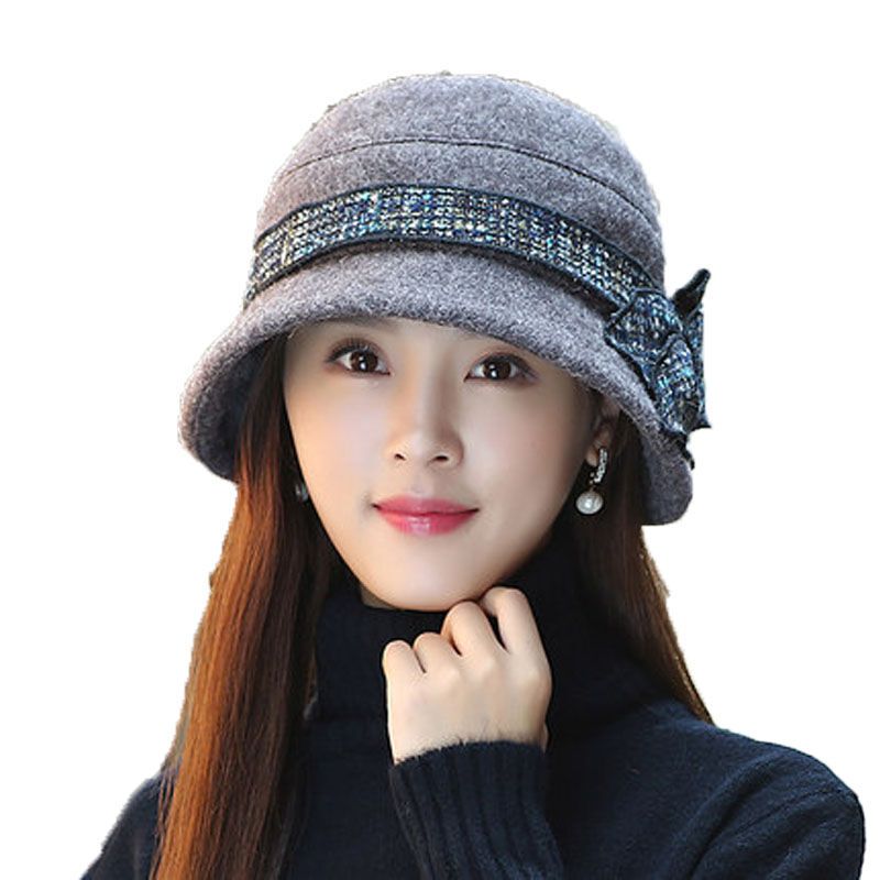 嘟嘟美倍尔 蝴蝶结卷圆礼帽贝雷帽户外冬天毛呢盆帽渔夫帽帽子女旅游冬季帽 均码 深灰色