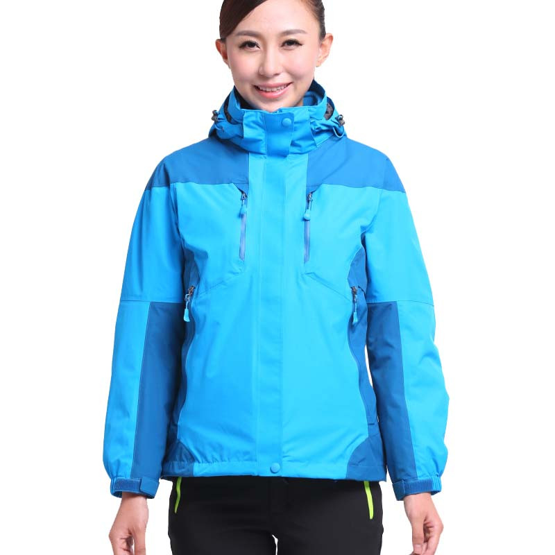 嘟嘟美倍尔 秋冬新款冲锋衣 男女三合一外套 情侣款风衣登山服 湖蓝女