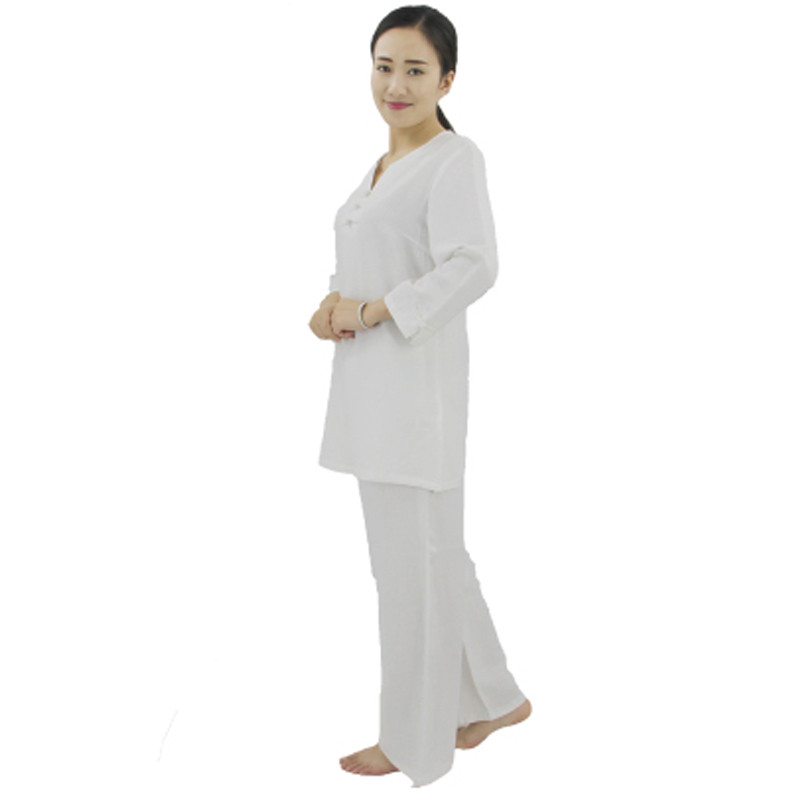 嘟嘟美倍尔 棉麻瑜伽套装大师禅修服茶艺服美容工作服套装户外运动瑜伽服 白色