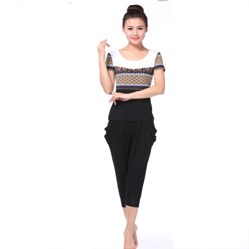 嘟嘟美倍尔 夏季款瑜伽服女套装健身舞蹈瑜珈居家服户外运动瑜伽舞蹈1495 白名族红黑