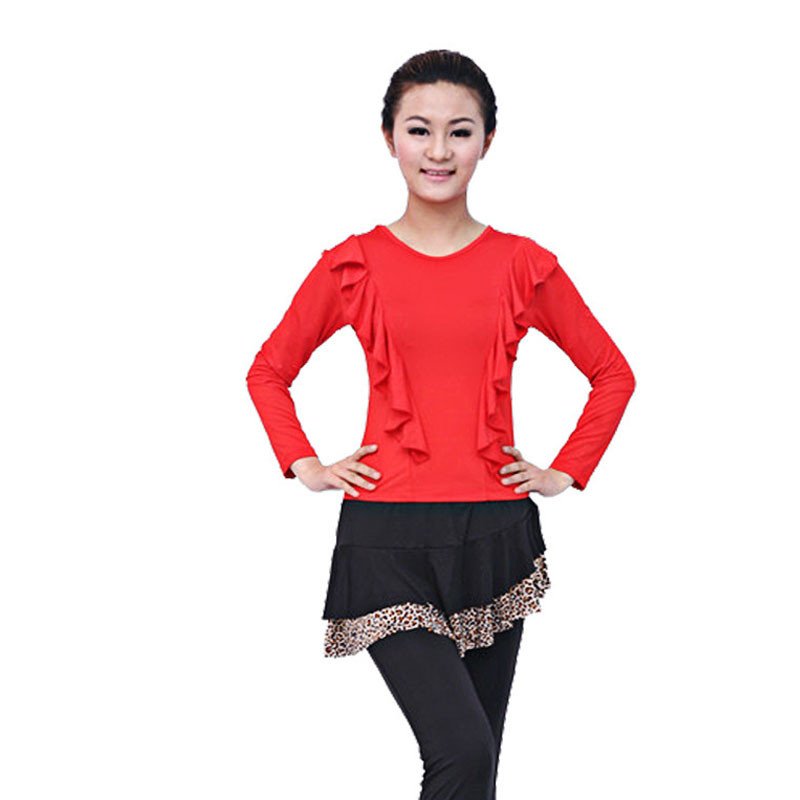 嘟嘟美倍尔 夏季广场舞服 舞蹈运动裙裤套装 跳舞演出服户外运动瑜伽舞蹈 大红+豹纹裤裙