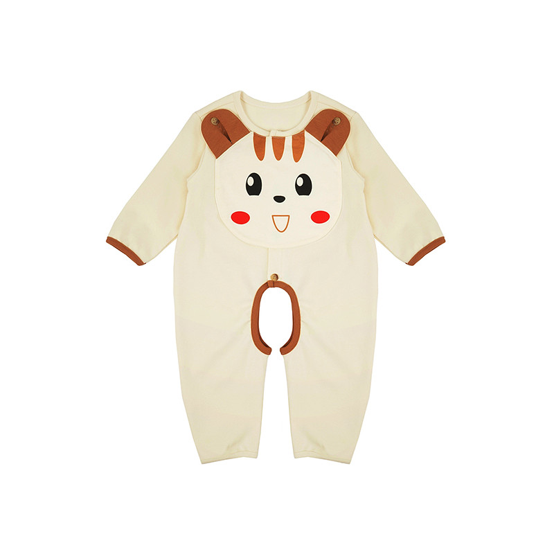 婴姿坊宝宝极简系列格子挖裆连体衣 73cm 杏色