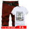 【惠】买裤送衣服201夏装新款男士短裤+莱卡T恤一套D67-3131491057681077 L+30 卡其裤+黑衣