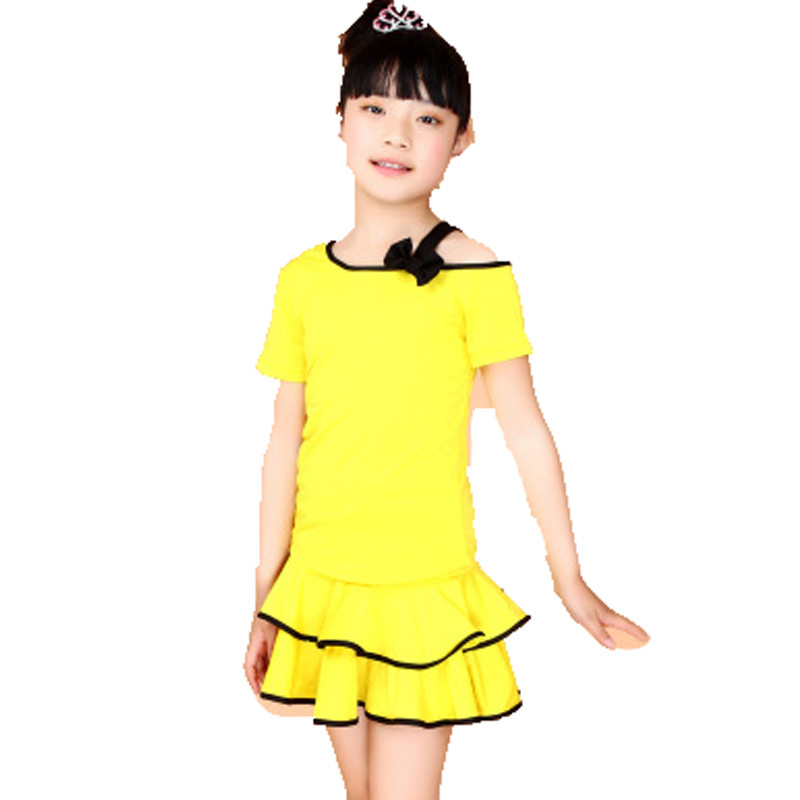 嘟嘟美倍尔 儿童拉丁舞服装 新款女童拉丁舞演出服 表演服装比赛连衣裙练功服瑜伽舞蹈 黄色