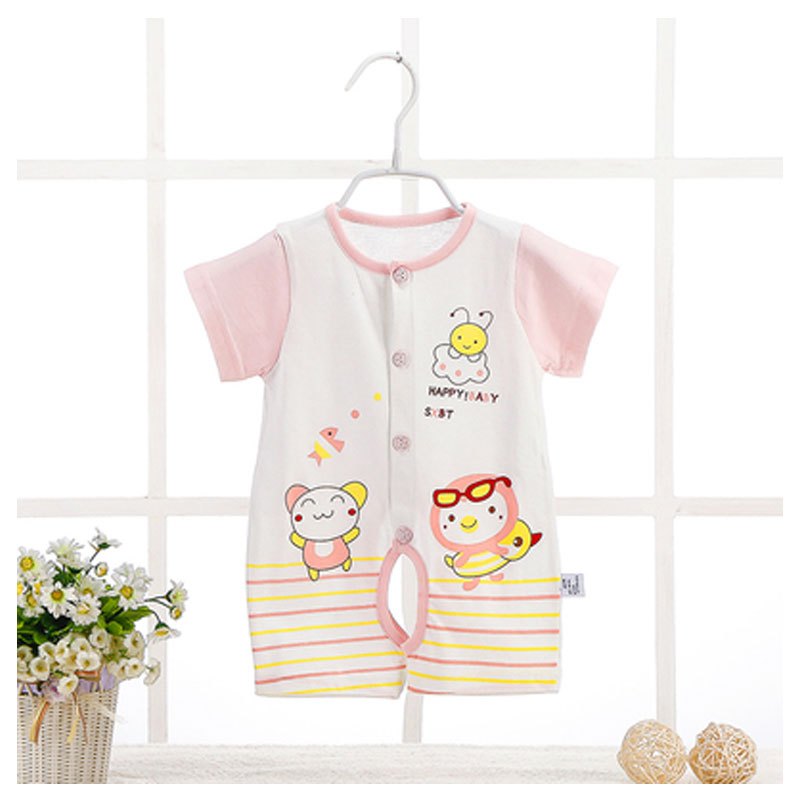 2017新品夏天婴儿连体衣夏季薄新生儿衣爬服婴幼儿短袖哈衣0-1岁3男女宝宝夏装可爱卡通简约休闲内衣 66cm(66码（建议身高59-66cm) 粉色小蜜蜂