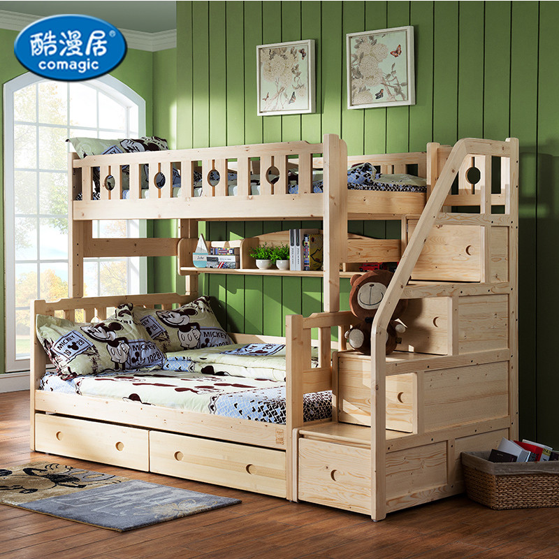 酷漫居松木儿童家具 实木梯柜儿童床高低床子母床 多功能组合床上下床梯柜实木上下床（不含拖箱、置物架） 可拆分梯柜双层床 1.35m*1.9m