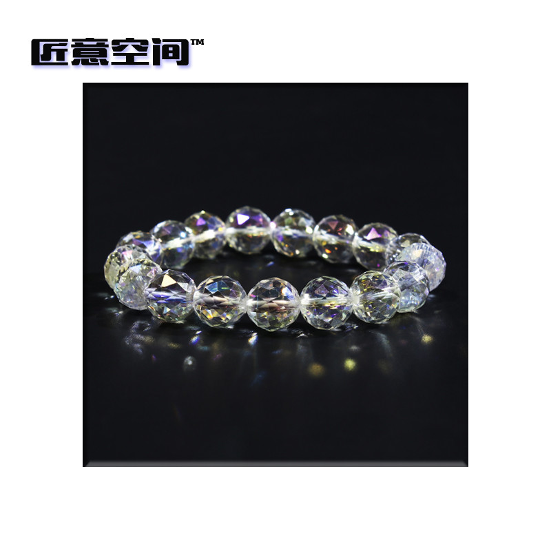匠意空间 彩虹水晶 多面体 12mm 手链 白色