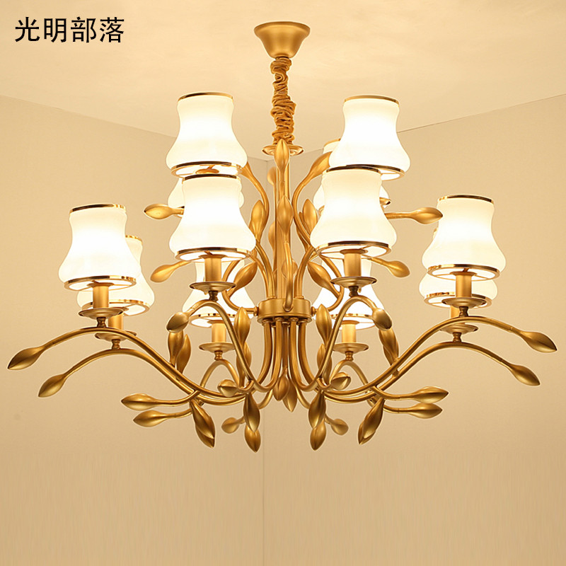 GMBL光明部落美式led吊灯欧式大气客厅灯简约卧室灯餐厅灯北欧铁艺灯具灯饰 8+4头配送三色灯泡