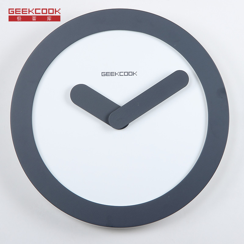 极客库GEEKCOOK时尚宜家圆形挂钟客厅办公木质石英钟表现代简约石英钟12英寸挂钟GK1310017 大气灰