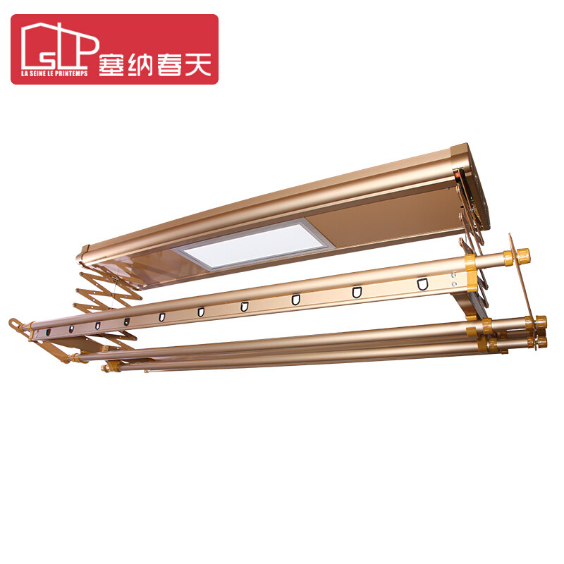 塞纳春天电动晾衣架 升降阳台遥控晾衣杆SNCT-L237 土豪金【加强承重】4杆伸缩+照明+风干+消毒