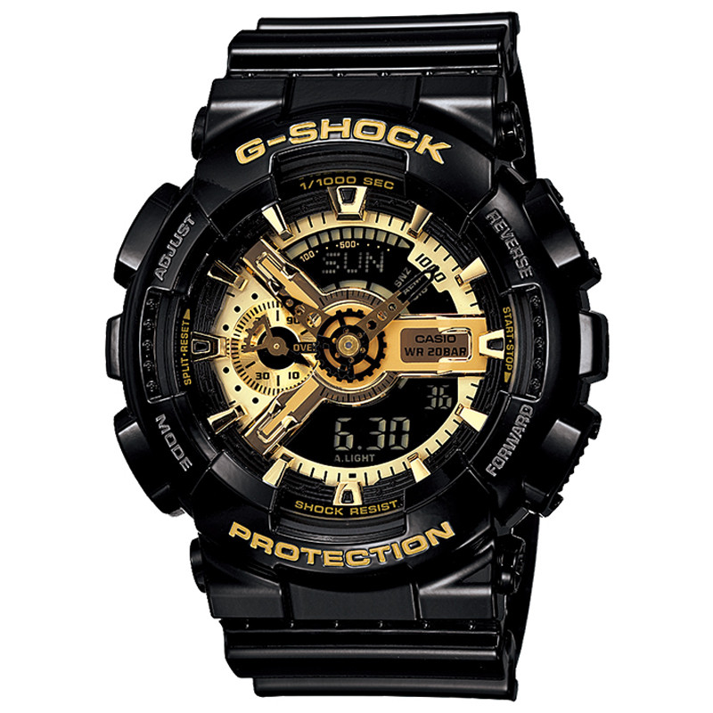 卡西欧(CASIO)手表 G-SHOCK系列时尚运动休闲防水石英男表GA-110GB-1A 黑金