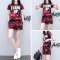 愫惠君(suhuijun)欧洲站星空条纹印花休闲运动服短袖短裤套装女夏跑步大码两件套S9036 XXL 黑色泼墨款