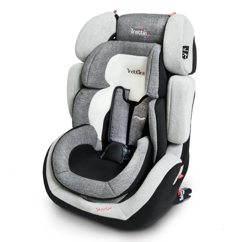 Trottine进口儿童安全座椅3C汽车用宝宝婴儿车载9个月-12岁isofix接口 步步高 时尚灰ISOFIX款