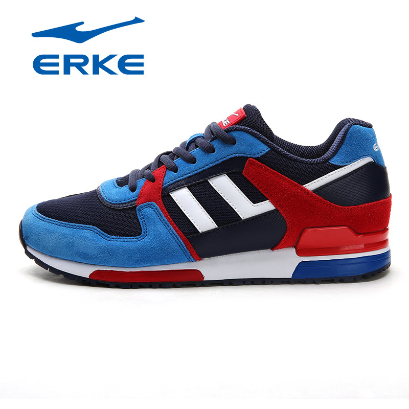 鸿星尔克erke男鞋跑步鞋正品网面透气春夏运动鞋百搭学生复古鞋休闲鞋51115420074 彩蓝/大红【网面】 42码