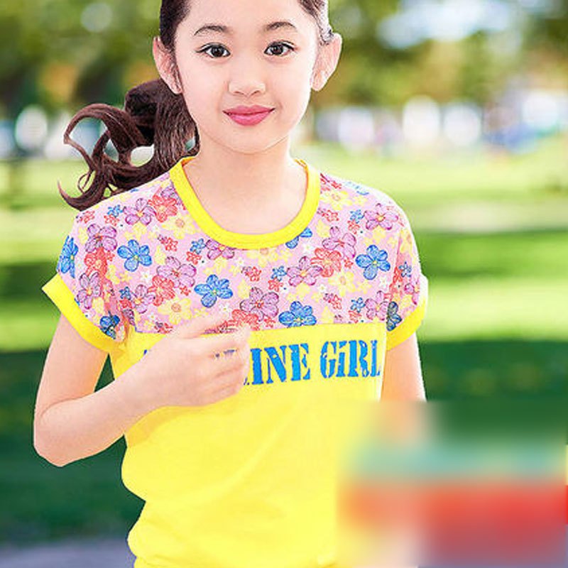 女童运动套装夏装 中大童儿童短袖套装女2017夏季新款童装两件套可爱卡通简约小清新多款可选套装夏天 140cm(140cm(建议身高130-140) (缤纷夏花)柠檬黄