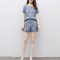 歌诺瑞丝2017夏季女装新款韩版条纹休闲两件套阔腿短裤套装女668 XL 藏青色