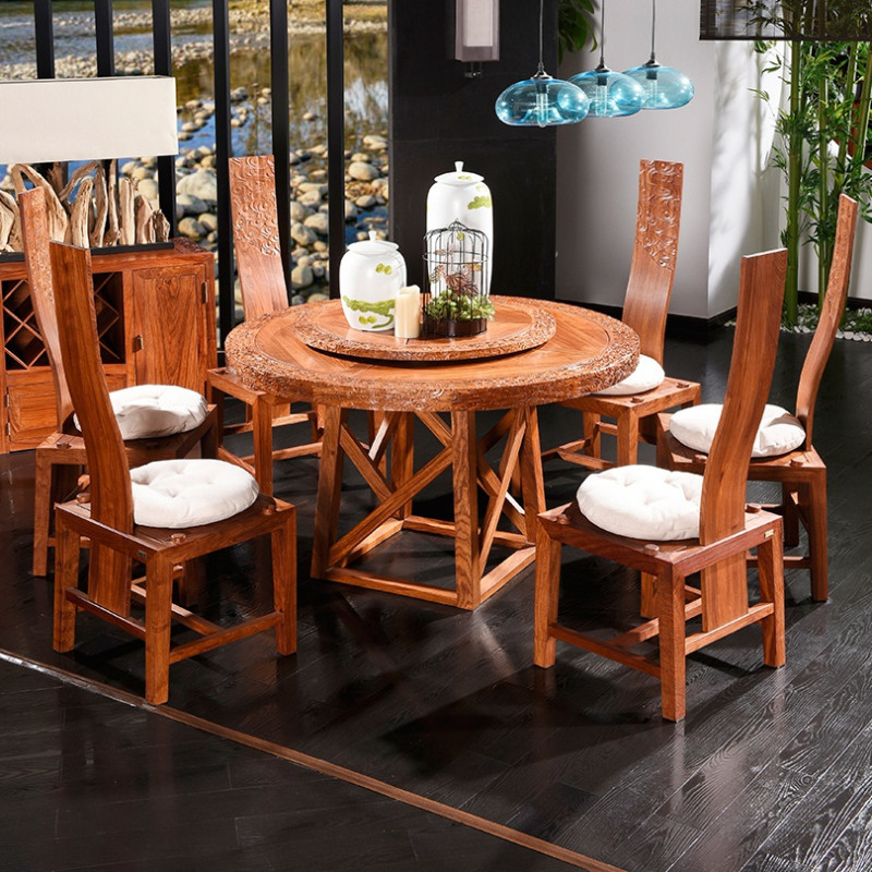 龙森家具 红木餐桌餐椅组合新中式刺猬紫檀实木家具 祥云1.58米圆桌