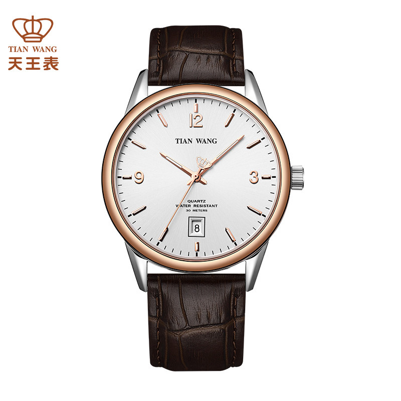天王表(TIANWANG)手表正品 简约时尚男士石英表 防水学生手表腕表GS3922 白盘棕带