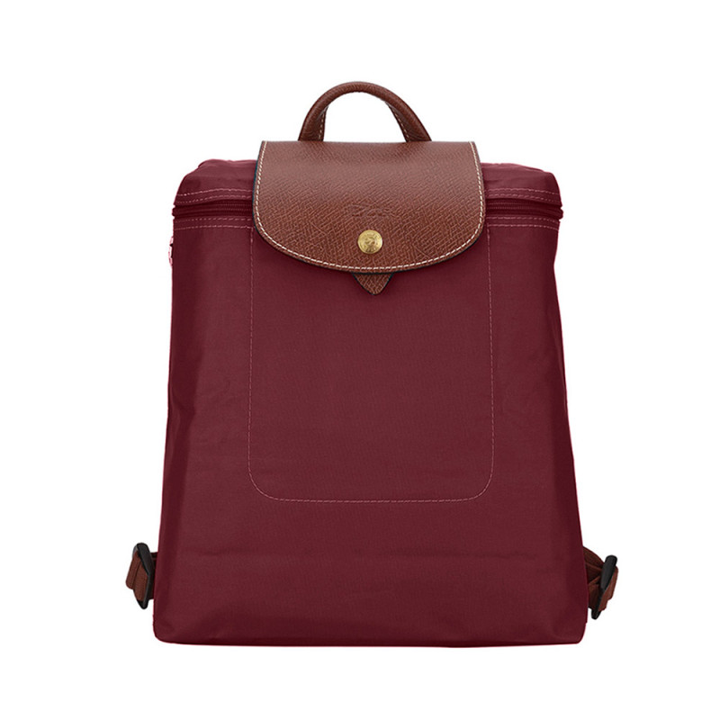 Longchamp/珑骧 尼龙折叠 双肩包 女包 水桶包 1699089 酒红色