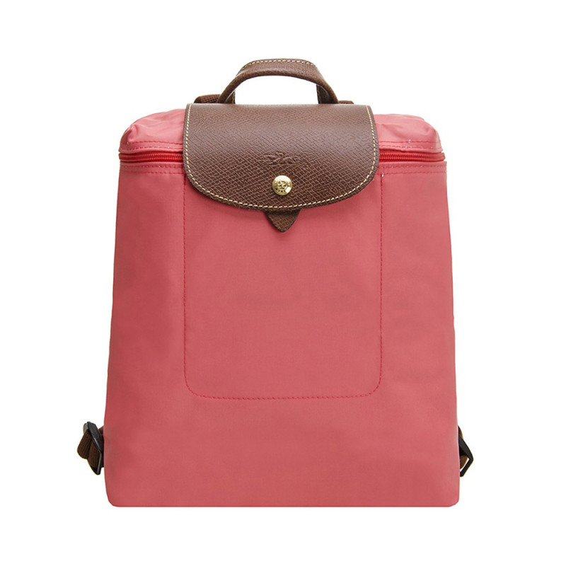 Longchamp/珑骧 尼龙折叠 双肩包 女包 水桶包 1699089 珊瑚红色