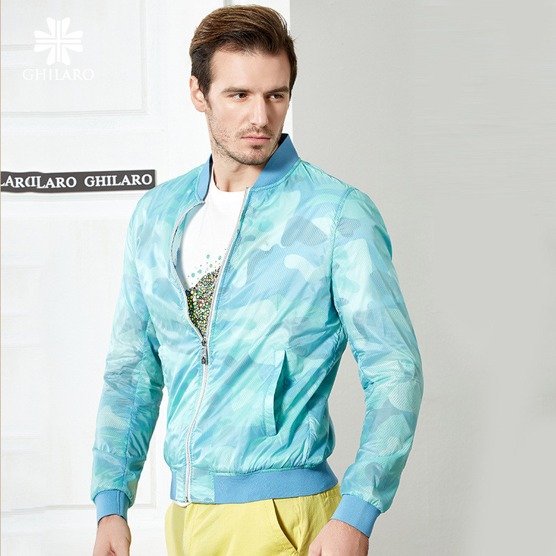 GHILARO/古劳吉那诺春季新品时尚潮流迷彩休闲夹克3511-52 180/52/XL 浅蓝