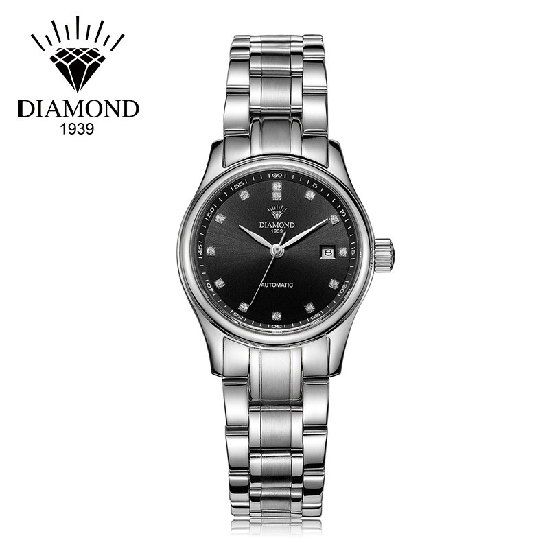 上海钻石牌（DIAMOND）手表女士自动机械表时尚休闲镶钻日历防水精钢8040L机械表女