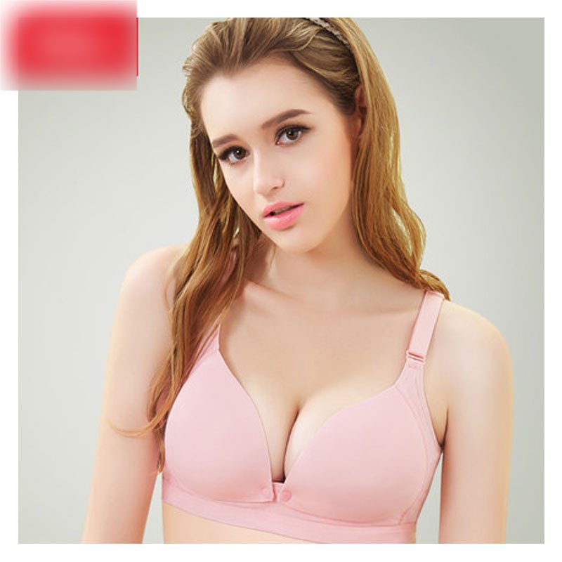 2017新品夏季可爱简约小清新无钢圈哺乳文胸怀孕期孕妇浦乳喂奶内衣前开扣夏季棉胸罩妈咪内衣夏天多款可选 80B 纯色粉
