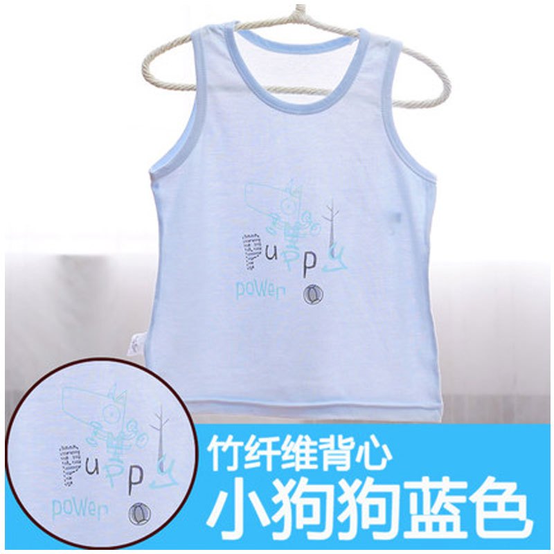 2017新品夏季宝宝无袖小背心打底薄款新生儿夏装儿童婴儿幼儿夏季衣服男童女童简约小清新多款多色可选 90 小狗蓝