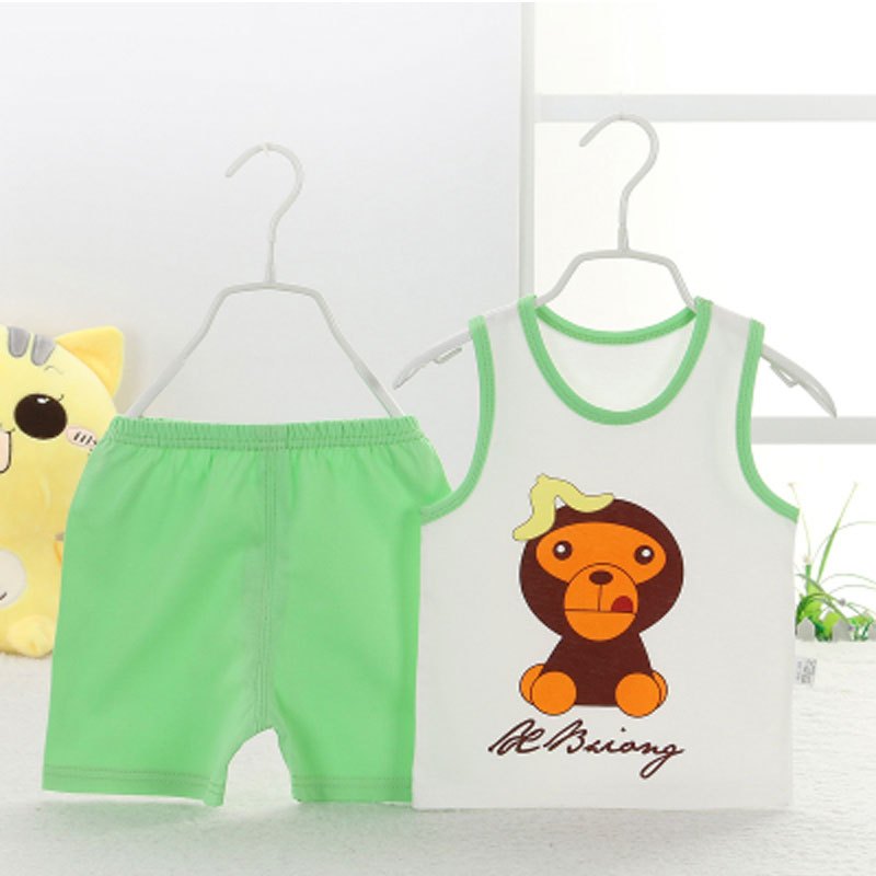2017新品夏季婴儿夏装婴幼儿外出服套装男女宝宝短袖T恤短裤儿童套装简约小清新多款多色可选 90cm(90cm建议1-2岁 青色2006绿色猴子