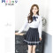 Mtiny日韩水手服 青春学生校服套装春夏白衬衫制服 女生英伦班服学院风 L 女生短袖衬衫（送领结）