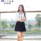 Mtiny日系学生夏季日韩班服校服套装JK制服百褶裙学院风短袖衬衫水手服 L 短袖雪纺上衣+藏青蓝裙+全黑袜
