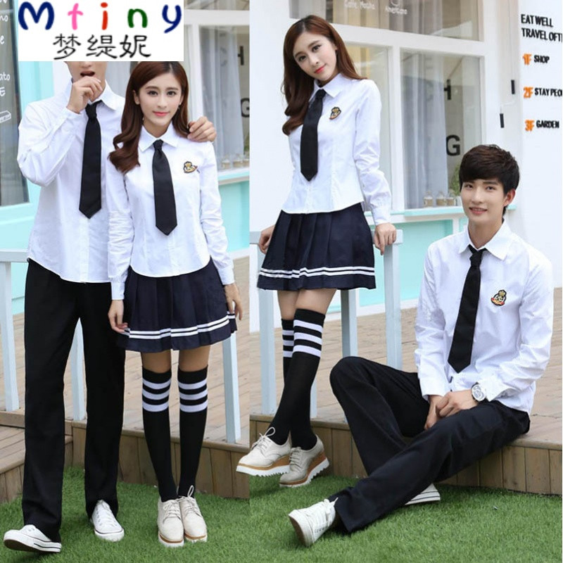 Mtiny毕业照服装学生装高中毕业季班服学院风高三大学生校服套装白衬衫_4_6_9 XL 男衬衣短袖纯白
