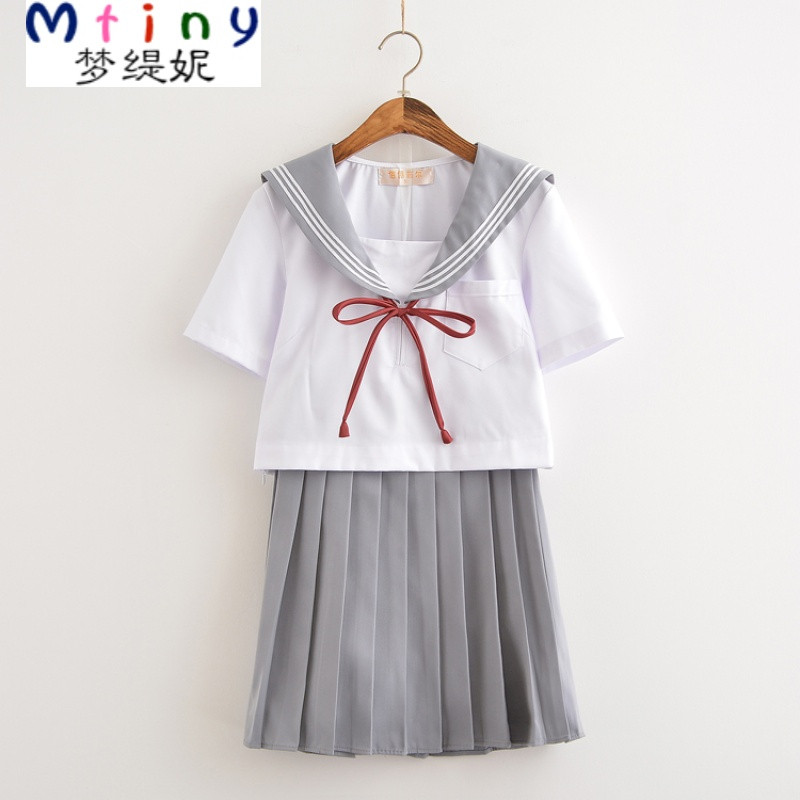 Mtiny高端JK制服日系三本班服校服关西襟软妹学生制服水手服长短袖套装 L JK短袖上衣（送领绳）