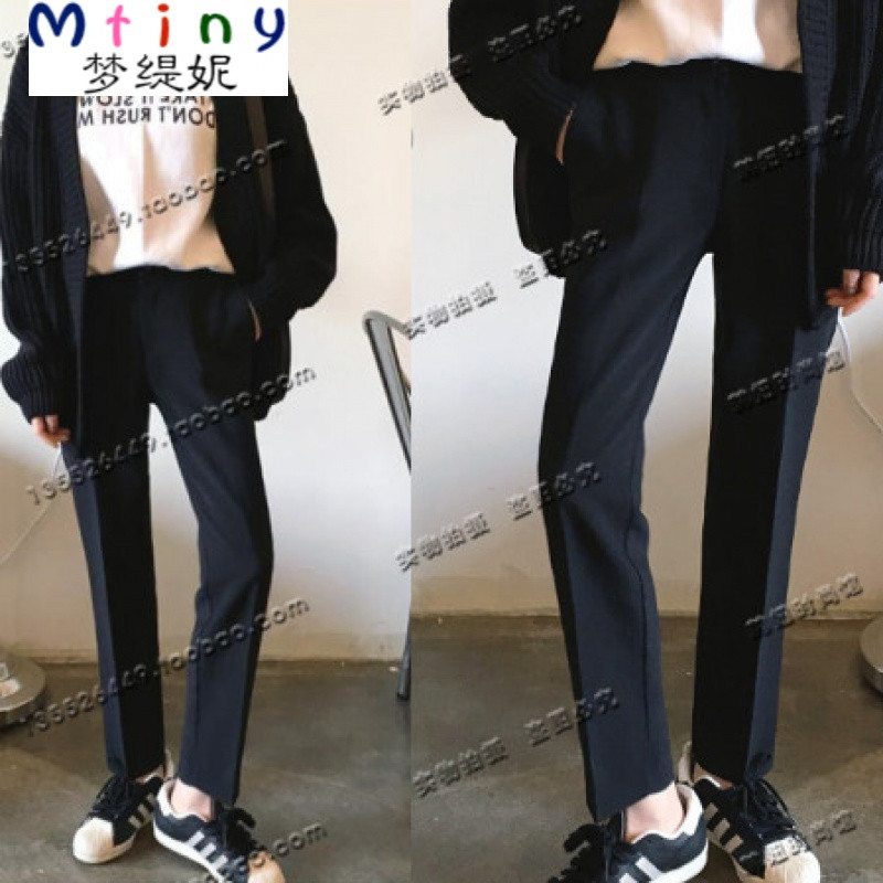 Mtiny春夏新款高腰显瘦小西裤气质通勤女西裤九分女裤 潮裤_8_5_8 M 黑色常规款