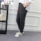 Mtiny春夏季新款韩版九分裤女哈伦裤格子休闲小脚裤女长裤薄 M 黑白格子