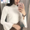 Mtiny半高领喇叭袖针织衫女套头修身薄款女chic上衣长袖学生打底衫T恤 均码 灰色