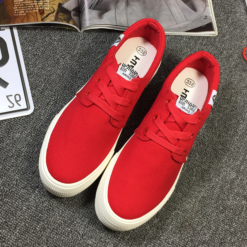 环球 女款厚底系带帆布鞋 H6770 大红 39码