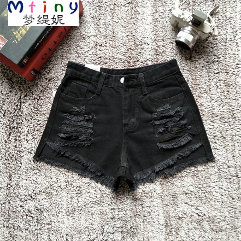Mtiny2017夏季新款磨破洞阔腿显瘦 白色牛仔短裤女夏宽松 沙滩热裤大码_1 XS 黄色